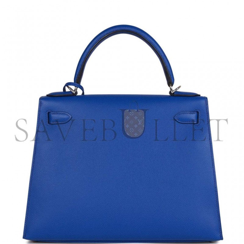 HERMES BLEU ROYAL EPSOM SELLIER KELLY 28CM PALLADIUM HARDWARE (28cm)