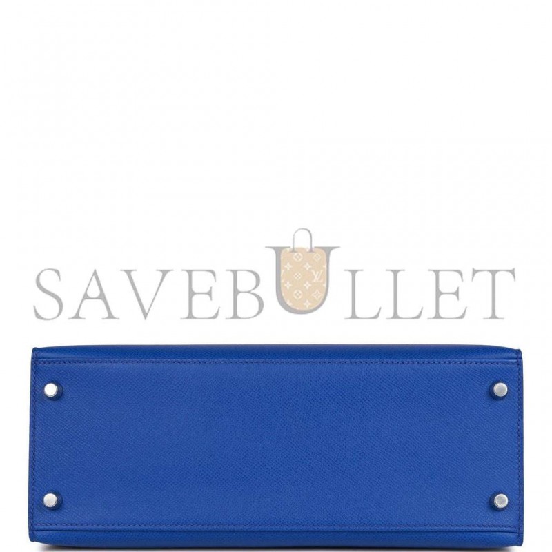 HERMES BLEU ROYAL EPSOM SELLIER KELLY 28CM PALLADIUM HARDWARE (28cm)