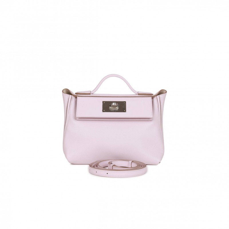 HERMES MINI 2424 BAG MAUVE PALE VERSO EVERCOLOR AND SWIFT PALLADIUM HARDWARE (23*17*11cm)