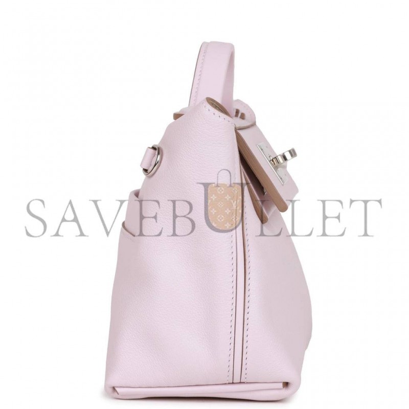 HERMES MINI 2424 BAG MAUVE PALE VERSO EVERCOLOR AND SWIFT PALLADIUM HARDWARE (23*17*11cm)