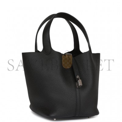 HERMES BLACK CLEMENCE PICOTIN LOCK 22CM PALLADIUM HARDWARE (22cm) HERMES BLACK CLEMENCE PICOTIN LOCK 22CM PALLADIUM HARDWARE (22cm)
