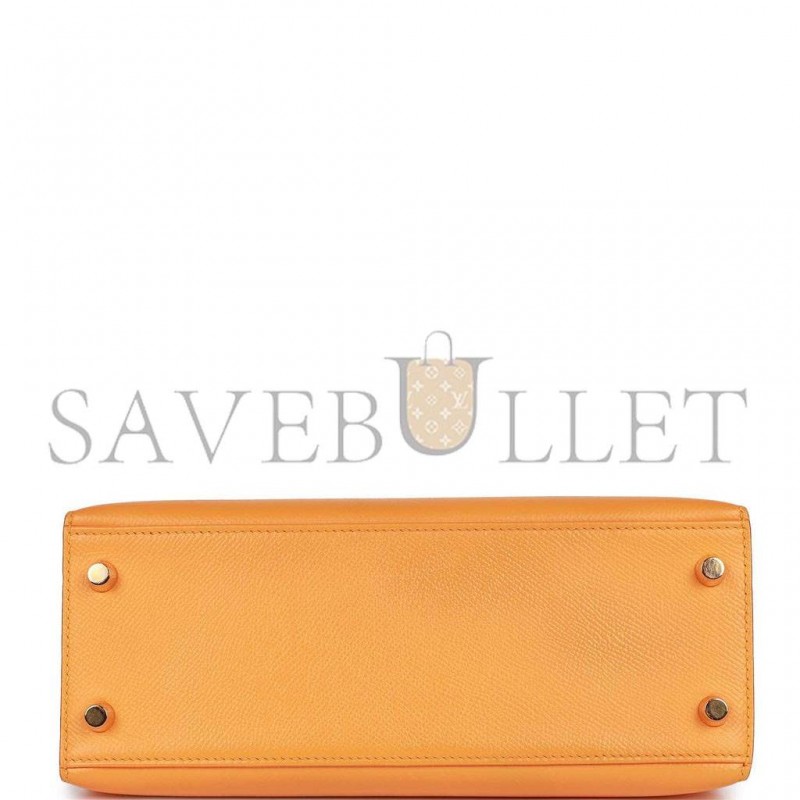 HERMES SPECIAL ORDER (HSS) KELLY SELLIER 25 JAUNE AMBRE AND GOLD EPSOM GOLD HARDWARE HANDMADE (25*17*7cm)