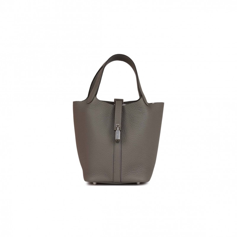 HERMES PICOTIN LOCK 18 GRIS MEYER CLEMENCE PALLADIUM HARDWARE (18*13*18cm)