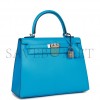 HERMES KELLY SELLIER 25 BLEU FRIDA CHEVRE PALLADIUM HARDWARE (25*17*7cm)