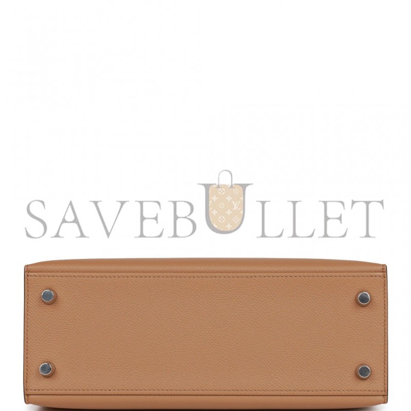 HERMES KELLY SELLIER 25 TRI-COLOR CHAI, LIME AND MAUVE SYLVESTRE EPSOM PALLADIUM HARDWARE(25*17*7cm)