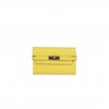 HERMES MEDIUM KELLY DEPLIANT WALLET JAUNE CITRON OSTRICH PALLADIUM HARDWARE (15*10*3cm)