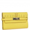 HERMES MEDIUM KELLY DEPLIANT WALLET JAUNE CITRON OSTRICH PALLADIUM HARDWARE (15*10*3cm)