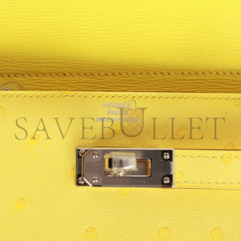 HERMES MEDIUM KELLY DEPLIANT WALLET JAUNE CITRON OSTRICH PALLADIUM HARDWARE (15*10*3cm)