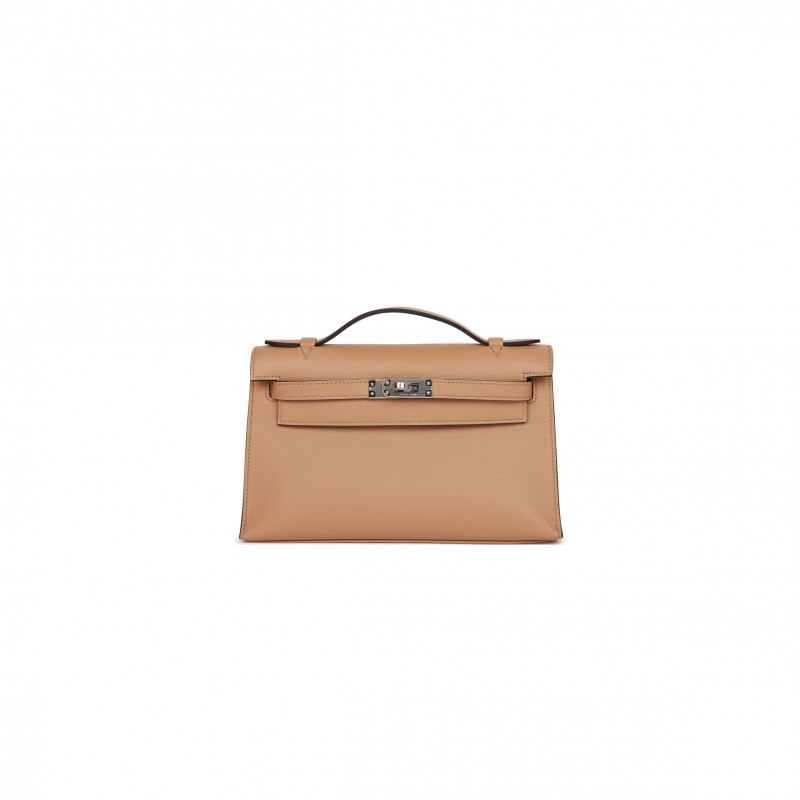 HERMES KELLY POCHETTE CHAI SWIFT PALLADIUM HARDWARE   (22*12*13cm)