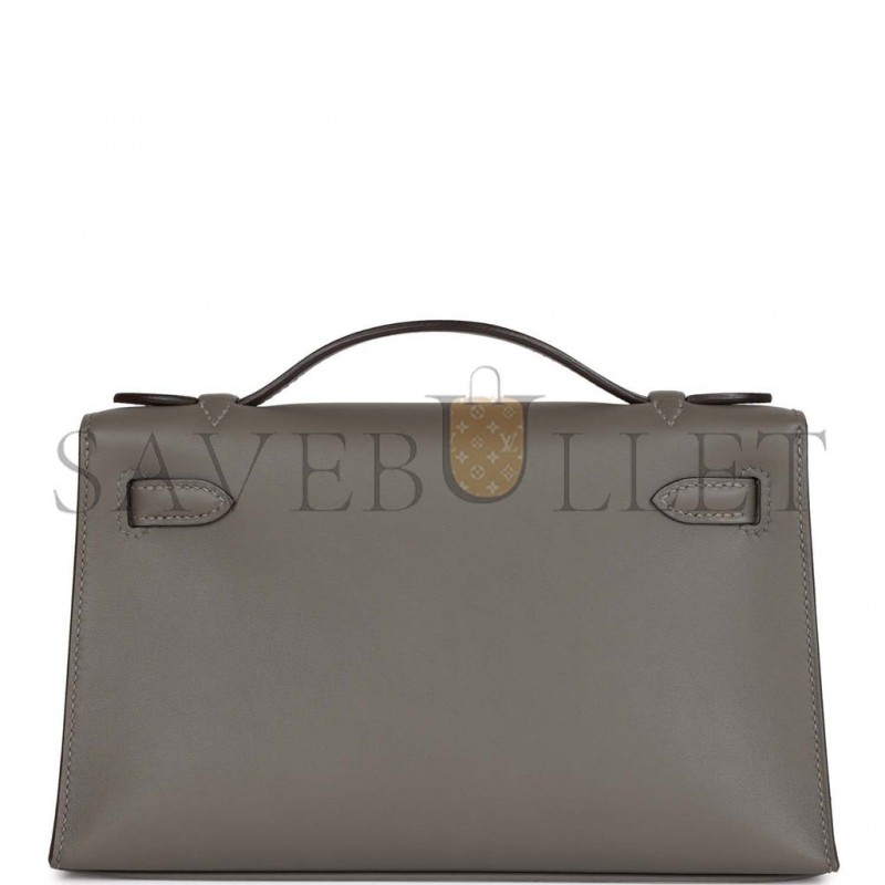 HERMES MINI KELLY POCHETTE GRIS MEYER SWIFT GOLD HARDWARE (22*14*7cm)