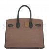 HERMES SPECIAL ORDER (HSS) BIRKIN 30 ETOUPE AND VERT FONCE TOGO BRUSHED PALLADIUM HARDWARE ( 30cm*22*16cm)