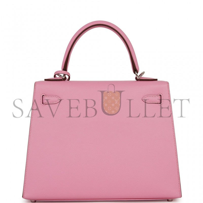 HERMES KELLY SELLIER 25 PINK VERSO MADAME PALLADIUM HARDWARE  (25*17*7cm)