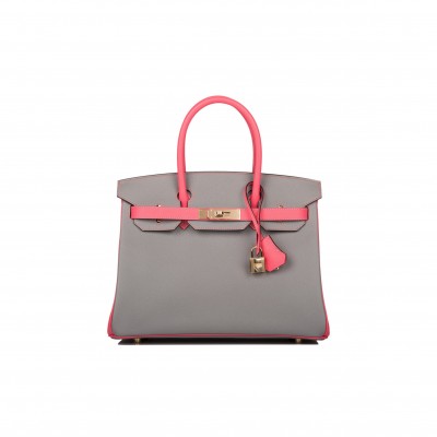 HERMES SPECIAL ORDER (HSS) BIRKIN 30 GRIS MOUETTE AND ROSE AZALEE EPSOM PERMABRASS HARDWARE( 30cm*22*16cm)