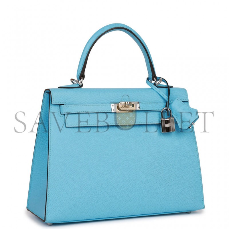 HERMES KELLY SELLIER 25 CELESTE EPSOM PALLADIUM HARDWARE  (25*17*7cm)