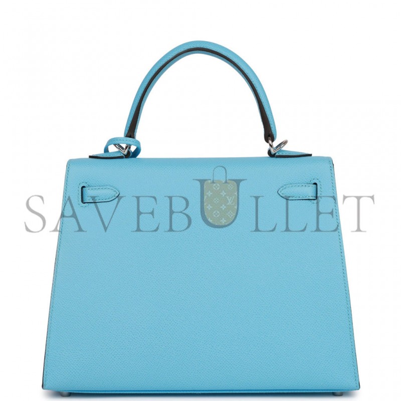 HERMES KELLY SELLIER 25 CELESTE EPSOM PALLADIUM HARDWARE  (25*17*7cm)