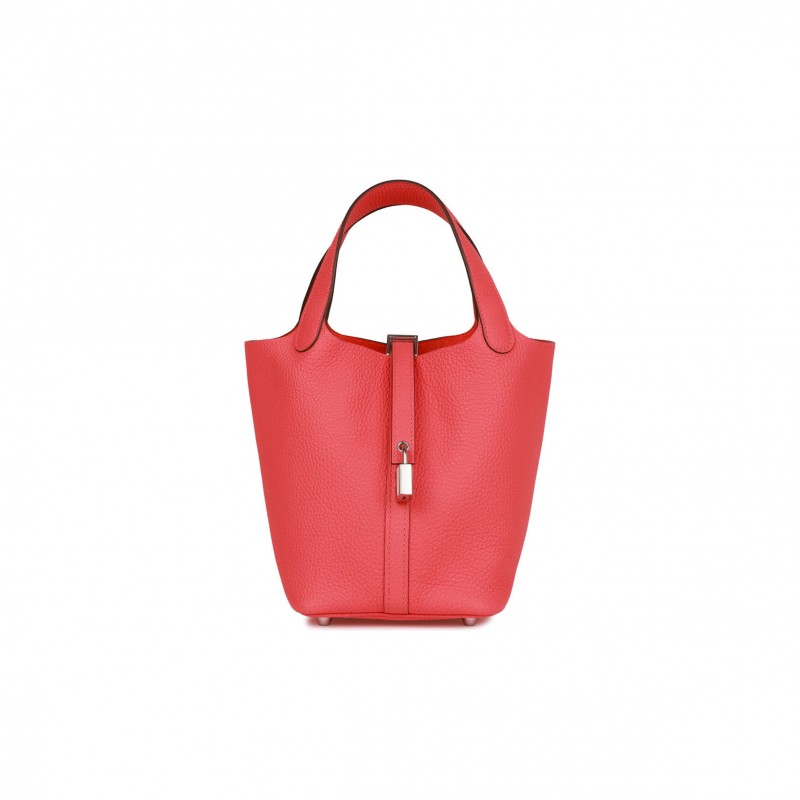 HERMES PICOTIN LOCK 18 ROSE TEXAS CLEMENCE PALLADIUM HARDWARE (18*13*18cm)