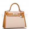 HERMES KELLY SELLIER 28 SESAME TOILE AND SWIFT PALLADIUM HARDWARE (28*22*10cm)