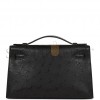 HERMES KELLY POCHETTE BLACK OSTRICH GOLD HARDWARE   (22*12*13cm)