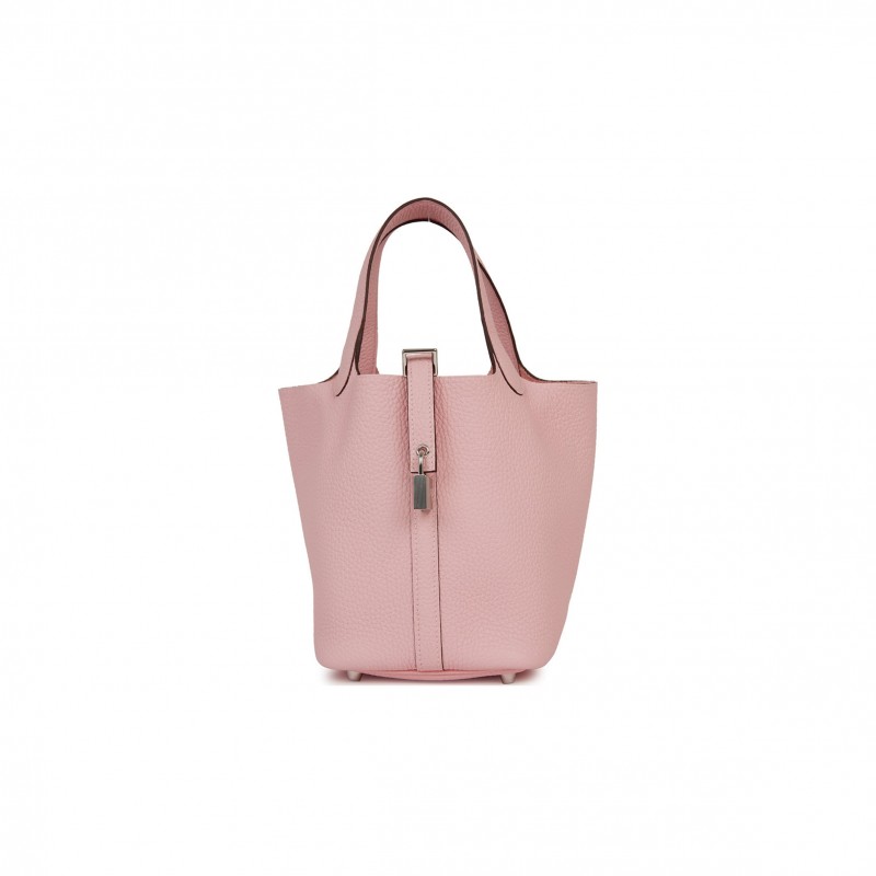 HERMES PICOTIN LOCK 18 ROSE SAKURA CLEMENCE PALLADIUM HARDWARE (18*13*18cm)