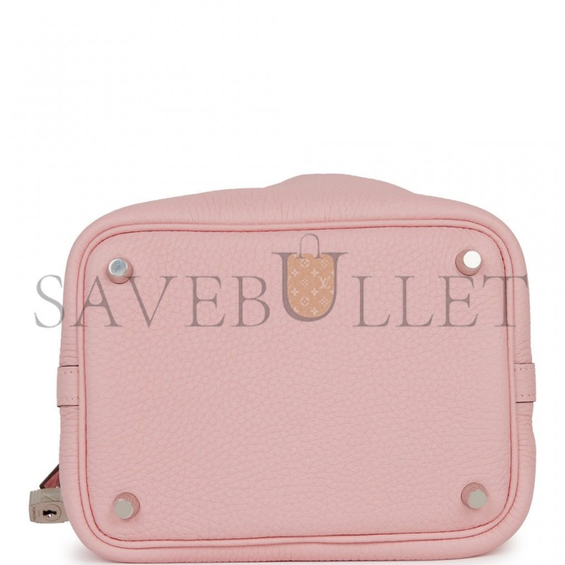 HERMES PICOTIN LOCK 18 ROSE SAKURA CLEMENCE PALLADIUM HARDWARE (18*13*18cm)