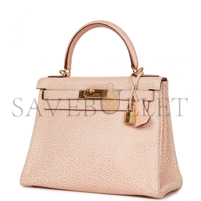 HERMES VINTAGE HERMES KELLY RETOURNE 28 ORANGE DALMATIAN BUFFALO GOLD HARDWARE(28*22*10cm)