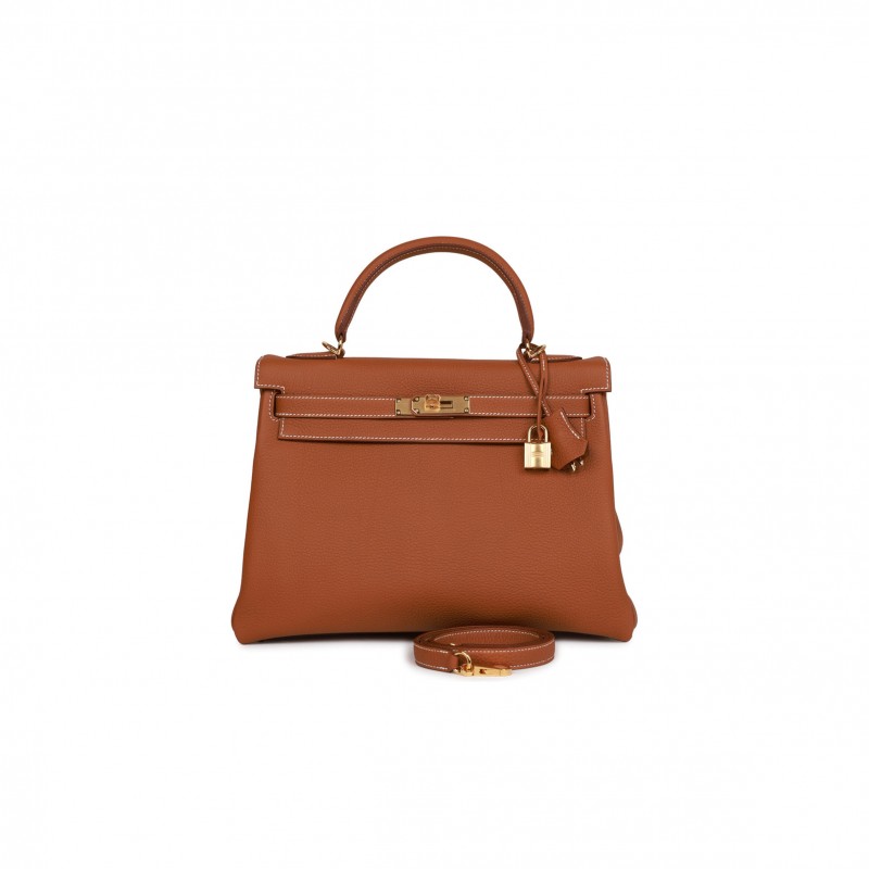 HERMES KELLY RETOURNE 32 GOLD TOGO GOLD HARDWARE  (32*23*10.5cm)