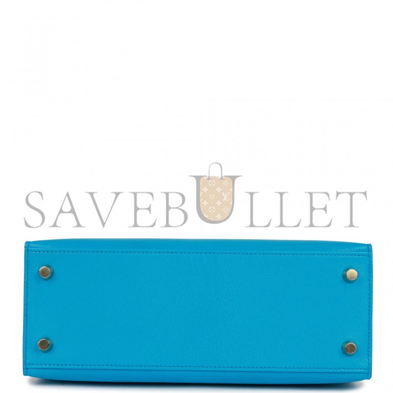 HERMES KELLY SELLIER 25 BLEU FRIDA CHEVRE GOLD HARDWARE   (25*17*7cm)