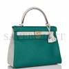 HERMES SPECIAL ORDER (HSS) KELLY RETOURNE 28 MALACHITE AND GRIS PERLE CLEMENCE BRUSHED PALLADIUM HARDWARE (28*22*10cm)