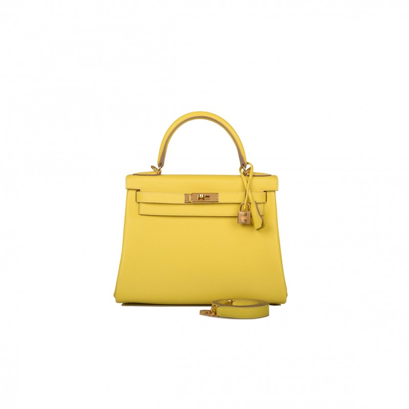 HERMES KELLY RETOURNE 28 LIME EVERCOLOR GOLD HARDWARE  (28*22*10cm)