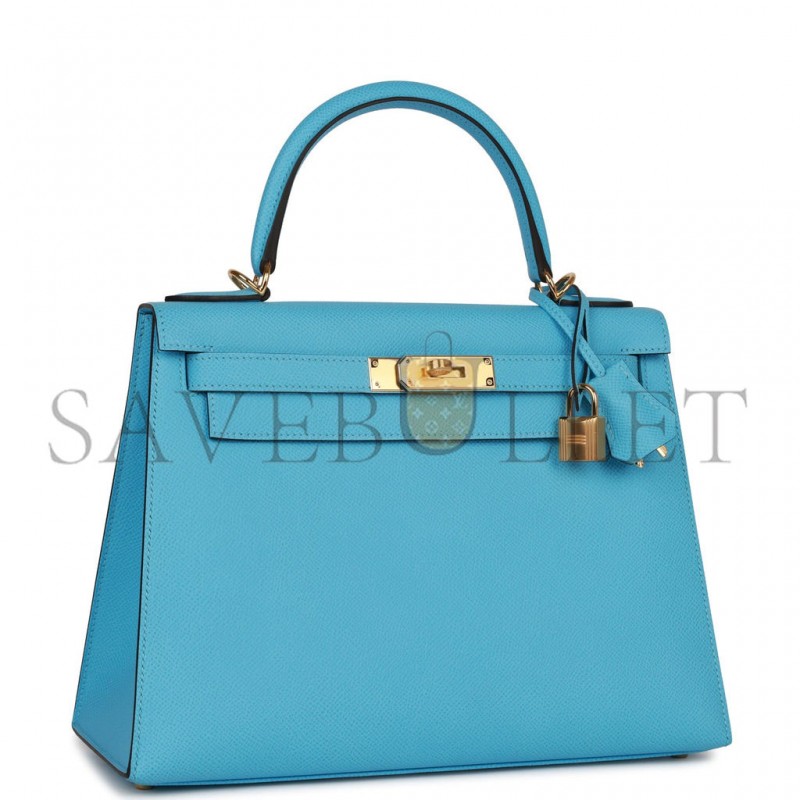 HERMES KELLY SELLIER 28 CELESTE EPSOM GOLD HARDWARE  (25*17*7cm)