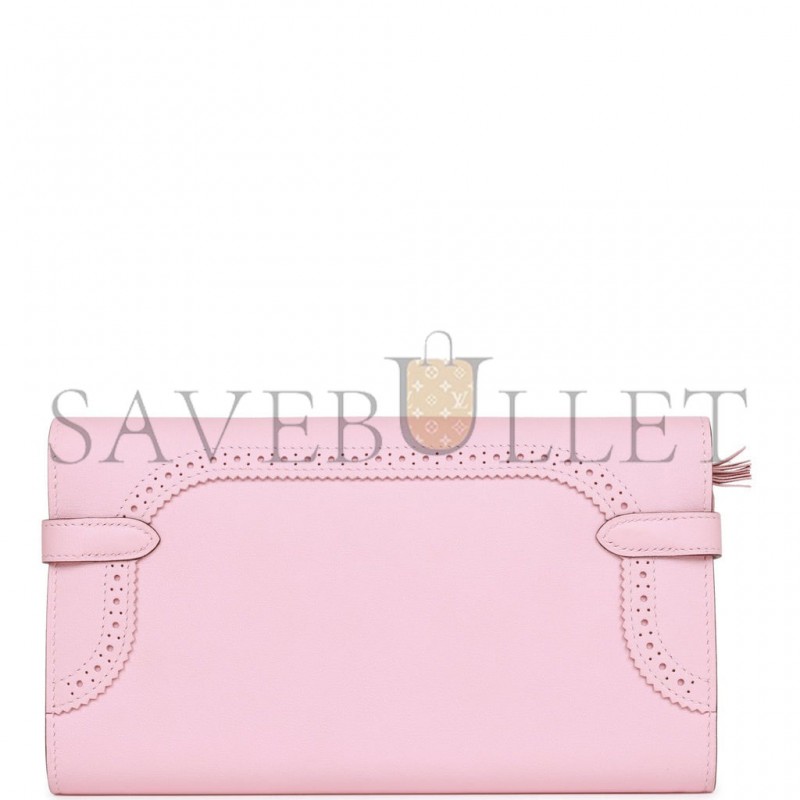 HERMES GHILLIES KELLY WALLET ROSE SAKURA SWIFT PALLADIUM HARDWARE (20cm)