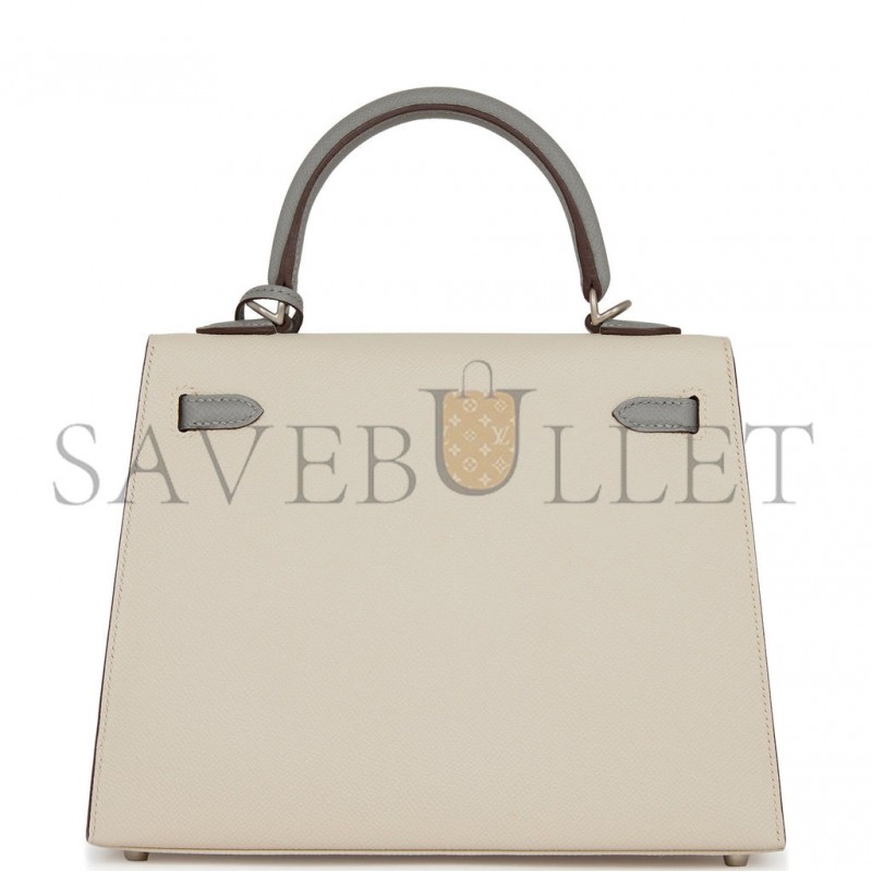 HERMES SPECIAL ORDER (HSS) KELLY SELLIER 25 CRAIE AND GRIS MOUETTE EPSOM BRUSHED PALLADIUM HARDWARE HANDMADE (25*17*7cm) HERMES SPECIAL ORDER (HSS) KELLY SELLIER 25 CRAIE AND GRIS MOUETTE EPSOM BRUSHED PALLADIUM HARDWARE HANDMADE (25*17*7cm)