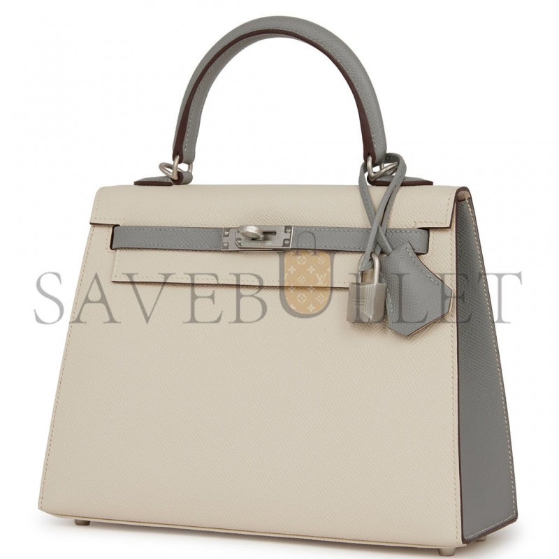 HERMES SPECIAL ORDER (HSS) KELLY SELLIER 25 CRAIE AND GRIS MOUETTE EPSOM BRUSHED PALLADIUM HARDWARE HANDMADE (25*17*7cm) HERMES SPECIAL ORDER (HSS) KELLY SELLIER 25 CRAIE AND GRIS MOUETTE EPSOM BRUSHED PALLADIUM HARDWARE HANDMADE (25*17*7cm)
