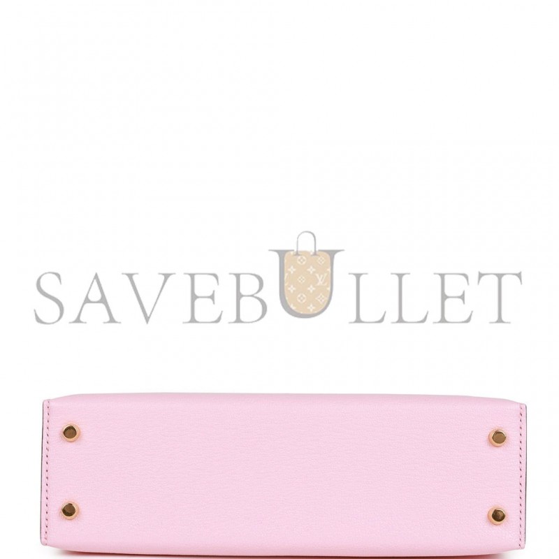 HERMES SPECIAL ORDER (HSS) KELLY SELLIER 20 ROSE SAKURA AND GRIS PERLE CHEVRE GOLD HARDWARE  (19*12*5.5cm)