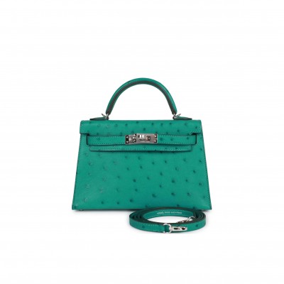 HERMES MASTER MINI KELLY SELLIER 20 VERT VERONE OSTRICH PALLADIUM HARDWARE(19*12*5.5cm)