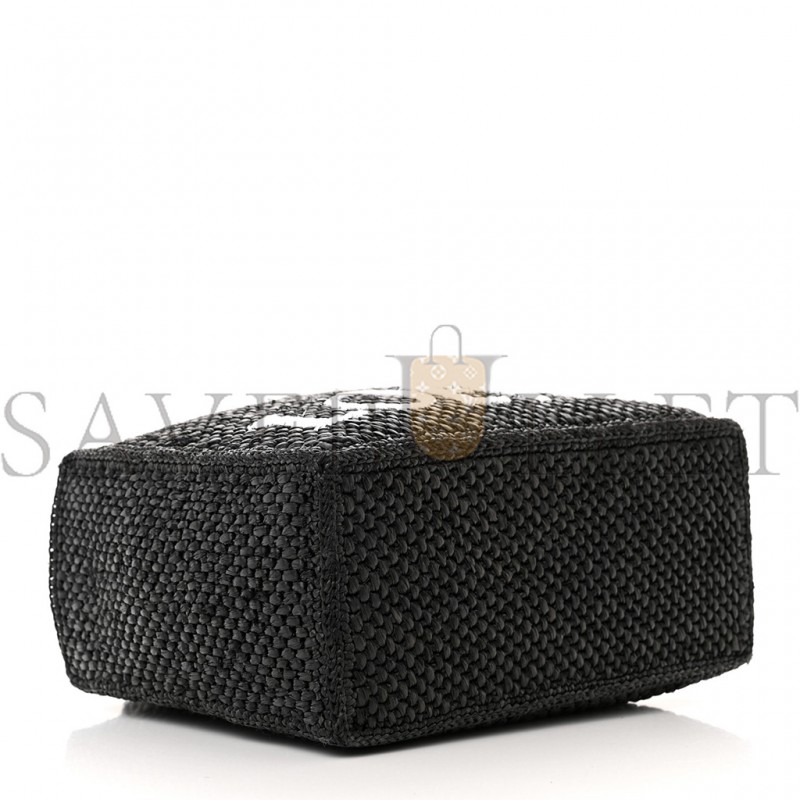 LOEWE RAFFIA SMALL PAULA IBIZA LOGO TOTE BLACK WHITE (23*19*10cm)