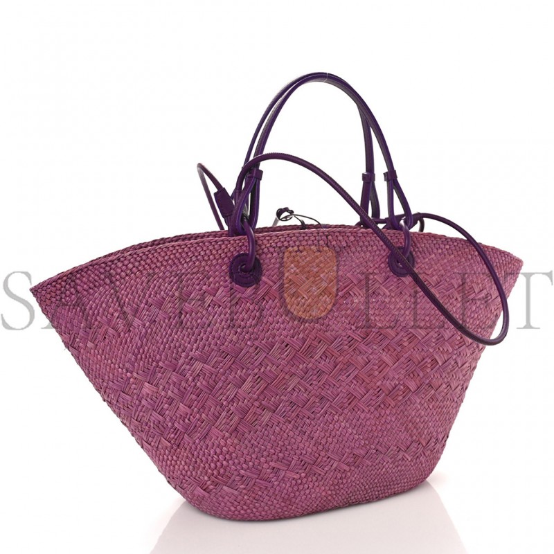 LOEWE CALFSKIN RAFFIA PAULAS IBIZA SMALL ANAGRAM BASKET TOTE BAG PURPLE (19*18*12cm)