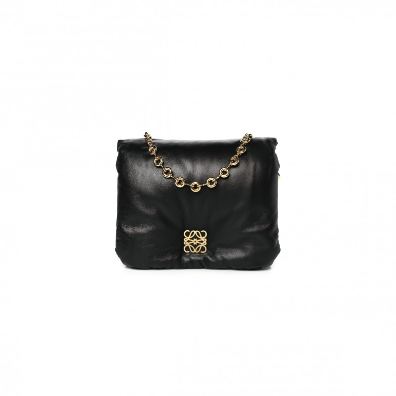 LOEWE LAMBSKIN SMALL GOYA PUFFER BAG BLACK (23*17*10cm)