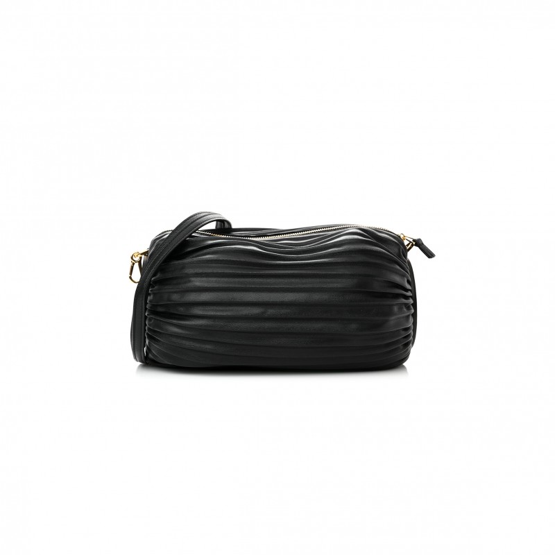 LOEWE LAMBSKIN PLEATED BRACELET POUCH SHOULDER BAG BLACK (25*9*9cm)