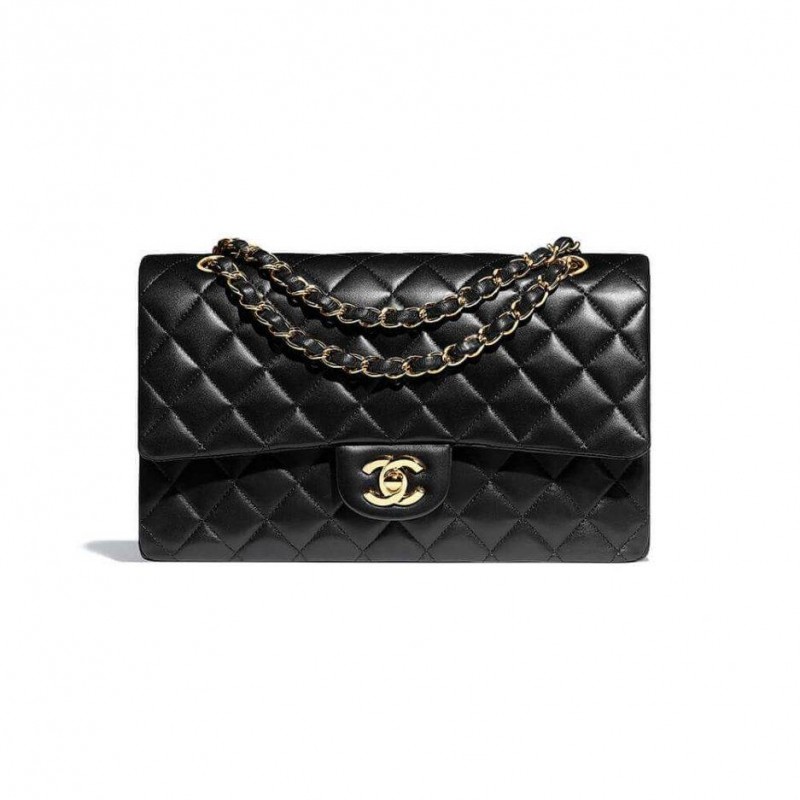 CHANEL CLASSIC FLAP MEDIUM BLACK LAMBSKIN LEATHER GOLD HARDWARE (25.5*15.5*6.5cm) CHANEL CLASSIC FLAP MEDIUM BLACK LAMBSKIN LEATHER GOLD HARDWARE (25.5*15.5*6.5cm)