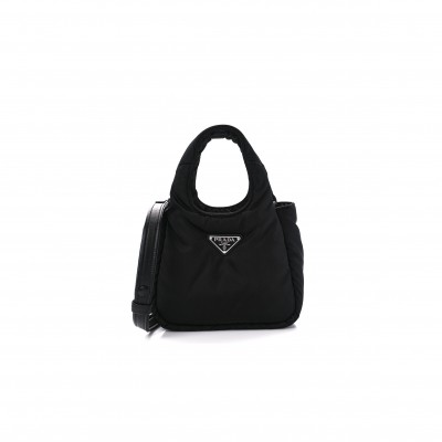 PRADA TESSUTO SOFT PADDED RE-NYLON STRIPED MINI BAG BLACK (18*15.5*10cm)