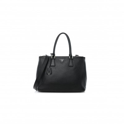 PRADA SOFT CALFSKIN GALLERIA DOUBLE ZIP TOTE BLACK (32*24*13.5cm)