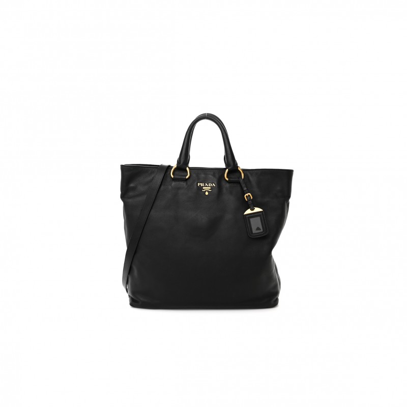 PRADA SOFT CALF SHOPPING TOTE BLACK (36*33*11cm)