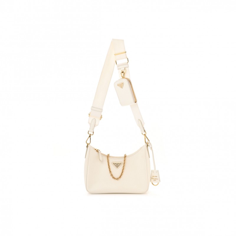 PRADA SAFFIANO RE-EDITION 2005 SHOULDER BAG WHITE (23*17*6cm)