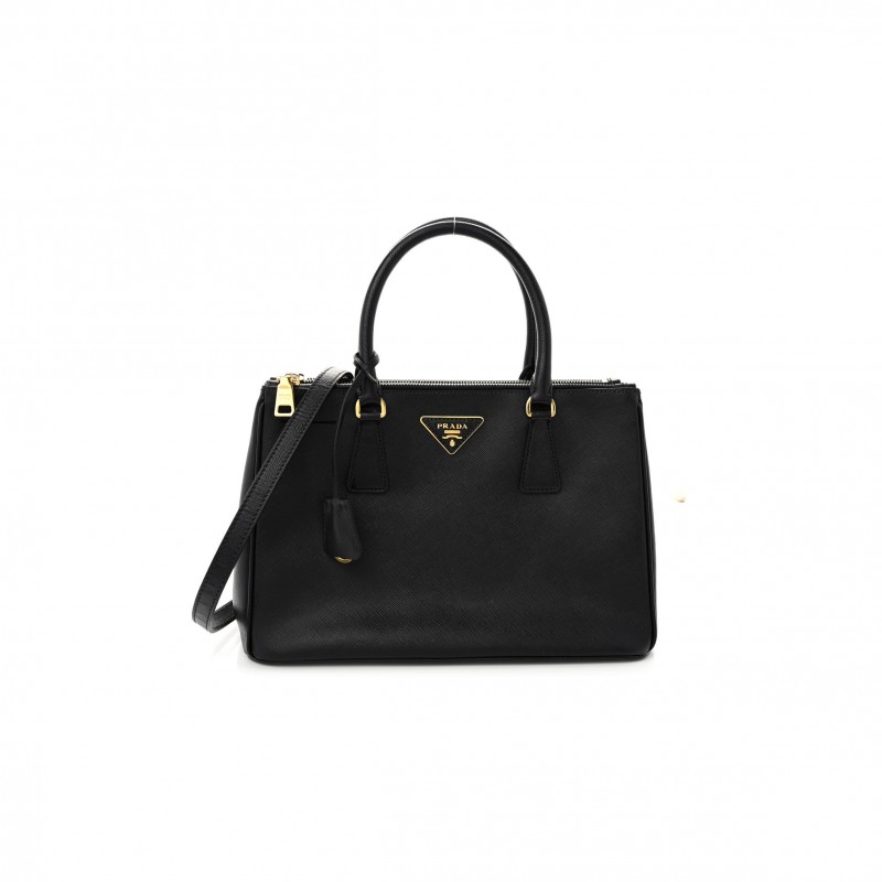 PRADA SAFFIANO MEDIUM GALLERIA DOUBLE ZIP TOTE BLACK (32*20*14cm)