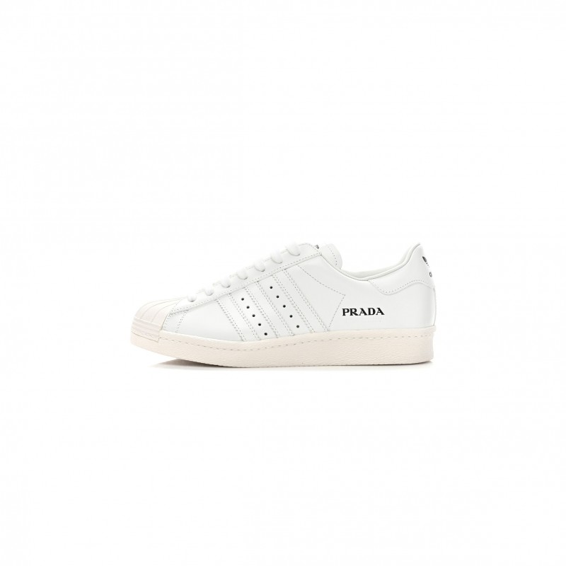 PRADA X ADIDAS CALFSKIN MENS SUPERSTAR 450 LOW TOP SNEAKERS 8 WHITE