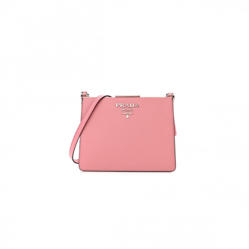 PRADA SAFFIANO CITY CALF LIGHT FRAME BAG PINK (22*18*9cm)