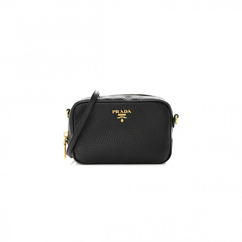 PRADA VITELLO DAINO MINI CAMERA CROSSBODY BLACK (16*10*6cm)