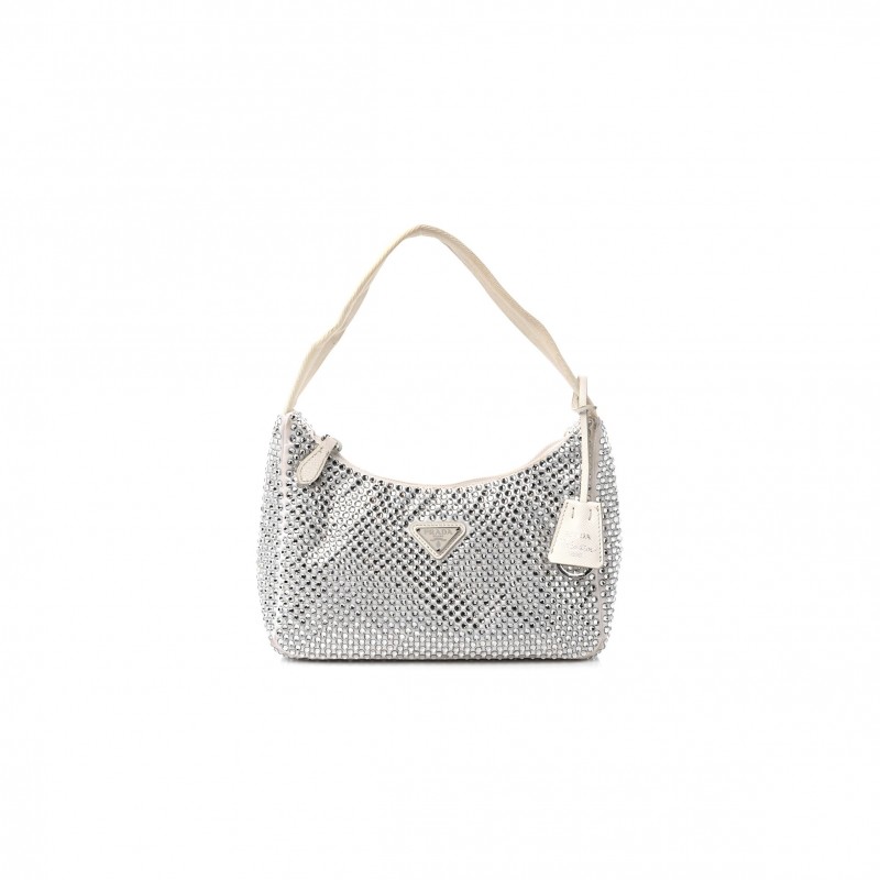 PRADA SATIN CRYSTAL MINI RE-EDITION BAG WHITE (23*16*8cm)