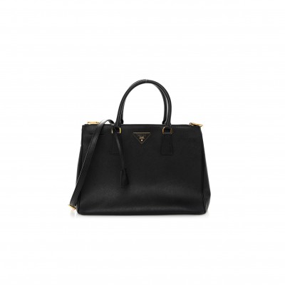 PRADA SAFFIANO MEDIUM GALLERIA DOUBLE ZIP TOTE BLACK (30*23*15cm)